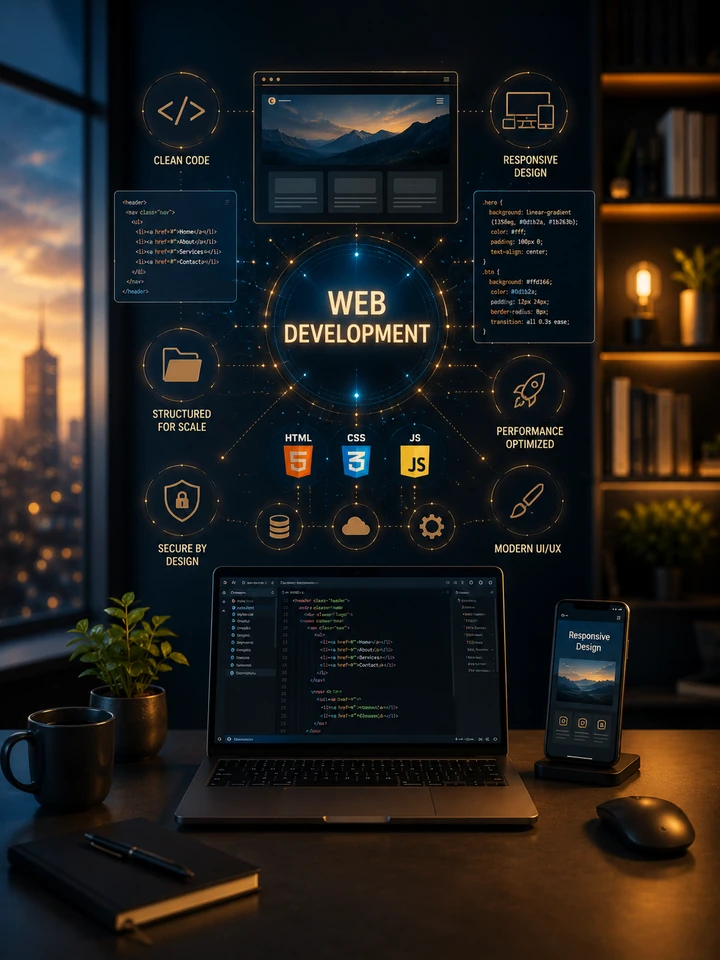 Web development work on a laptop